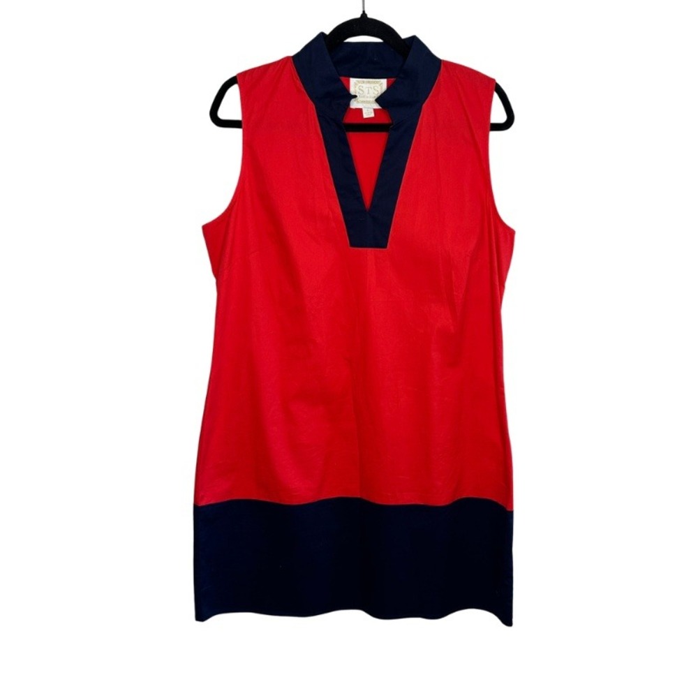 Sail to Sable Red Navy Colorblock Sleeveless V-Neck Shift Tunic Dress Large